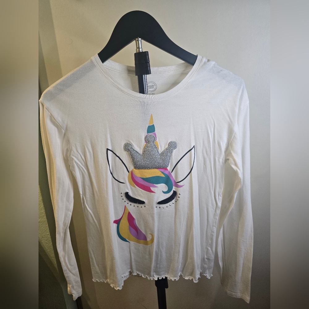 Wonder Nation Unicorn Long Sleeve Shirt - White and Multicolor
